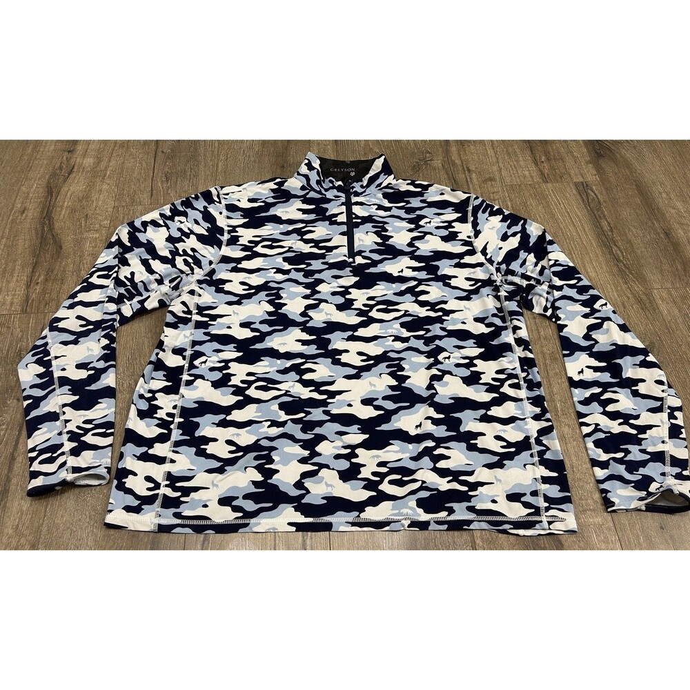 Greyson Pullover Mens XL Blue Camo Wolf Print 1/4 Zip Golf Performance Top